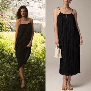 J Crew 2024 Crinkle Black Split Slip Midi Dress